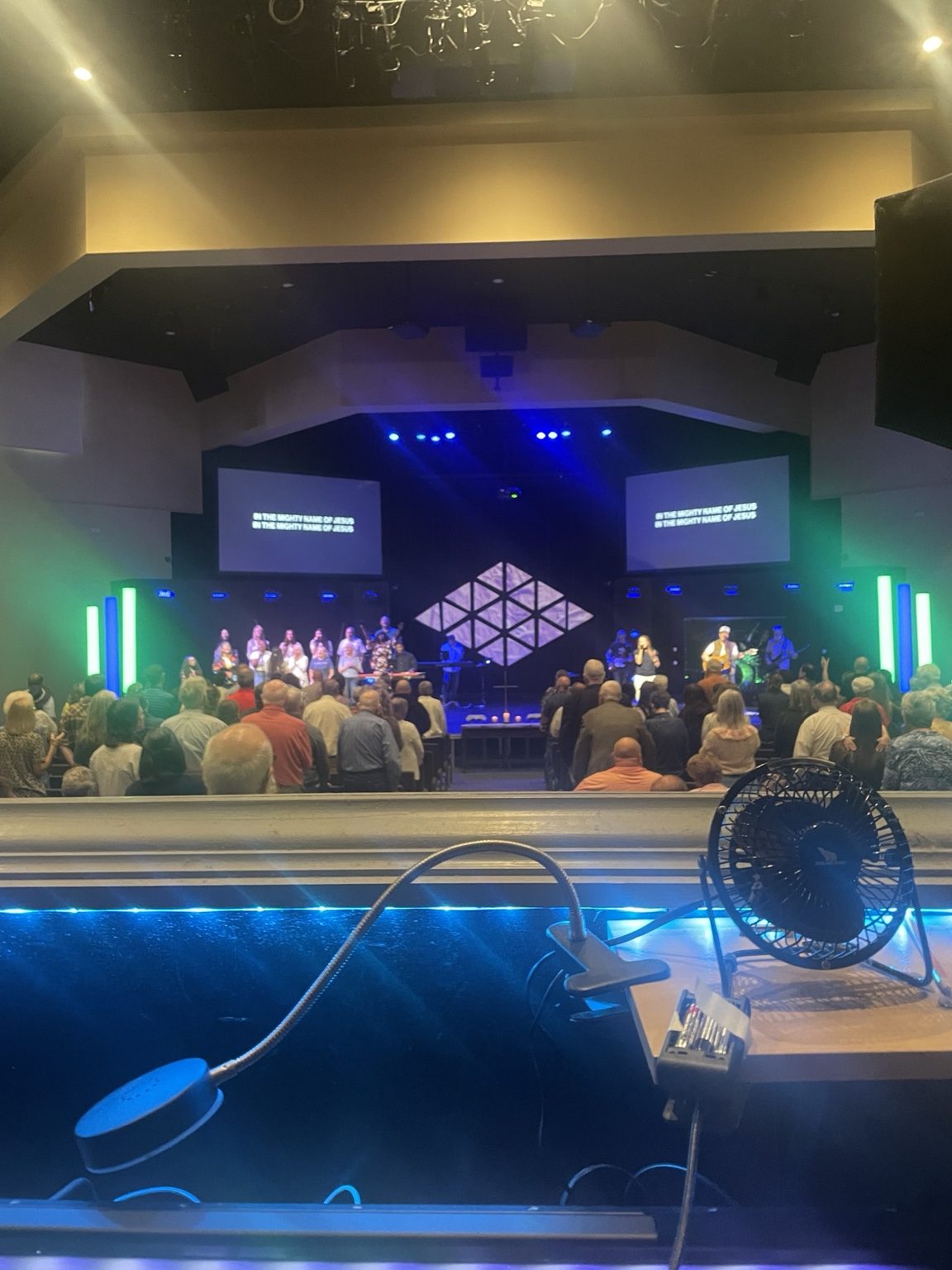Front-of-house audio position in a worship center